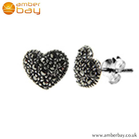 Sterling Silver and Marcasite Heart Studs at Amber Bay