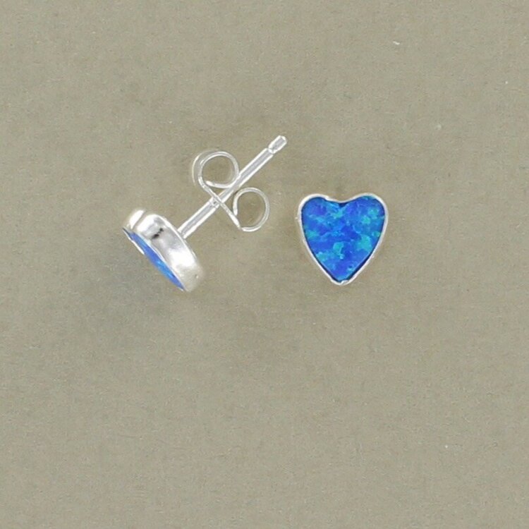 Sterling Silver and Blue Opalique Heart Stud Earrings