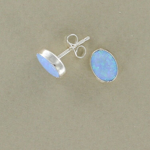 Sterling Silver and Opalique Oval Stud Earrings