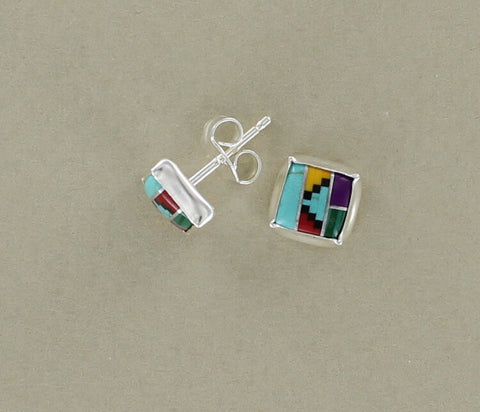 Sterling Silver Aztec Design Square Ear Studs
