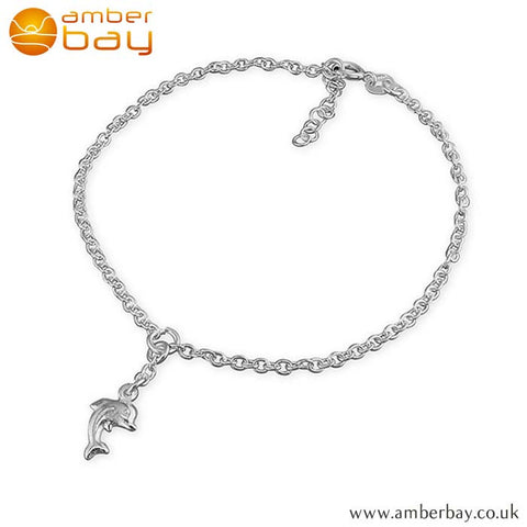 Sterling Silver Anklet with Dolphin Charm H1802-25 at Amber Bay