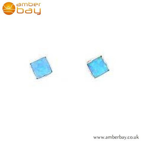 Sterling Silver Square Opalique Ear Studs SSSPO2S-2 at Amber Bay