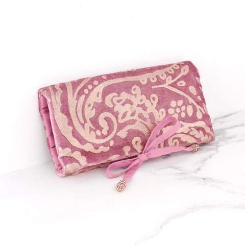 Pink velvet and rose gold paisley jewellery wrap