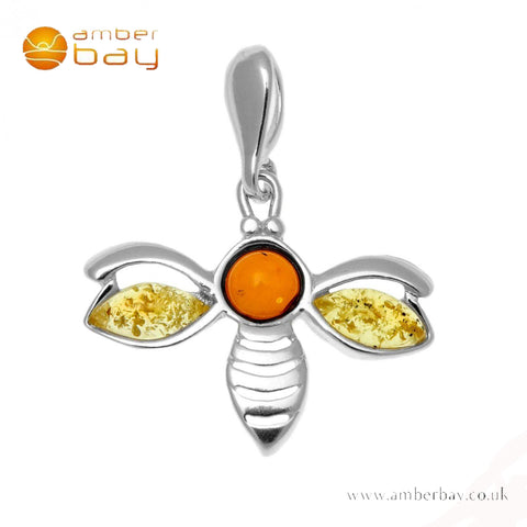 Silver Mixed Amber Bee Pendant