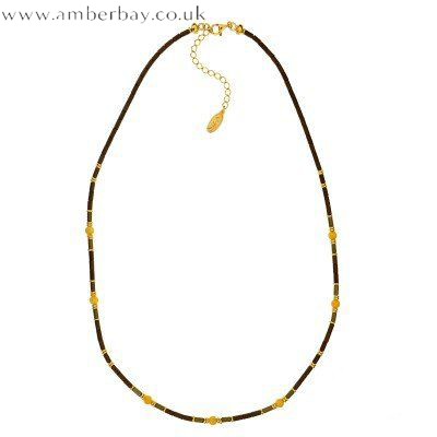 Coloured Hematite, Amber and Gold Plated Necklace