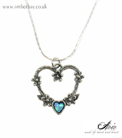 Aviv Sterling Silver and Opal Heart Pendant/Necklace