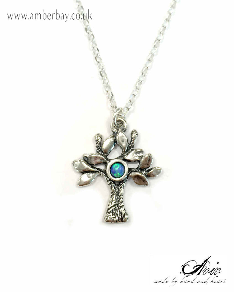 Aviv Sterling Silver and Opal Tree of Life Pendant/Necklace