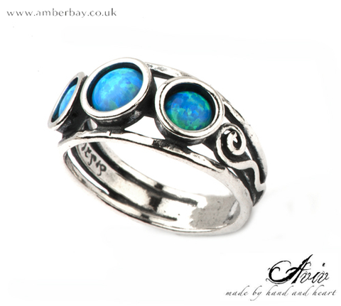 Aviv Sterling Silver and Opal Trilogy Ring