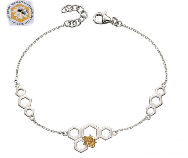 Silver and Gold Plated Bee and Honeycomb Bracelet