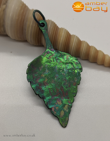 Coloured Titanium Green Leaf Pendant