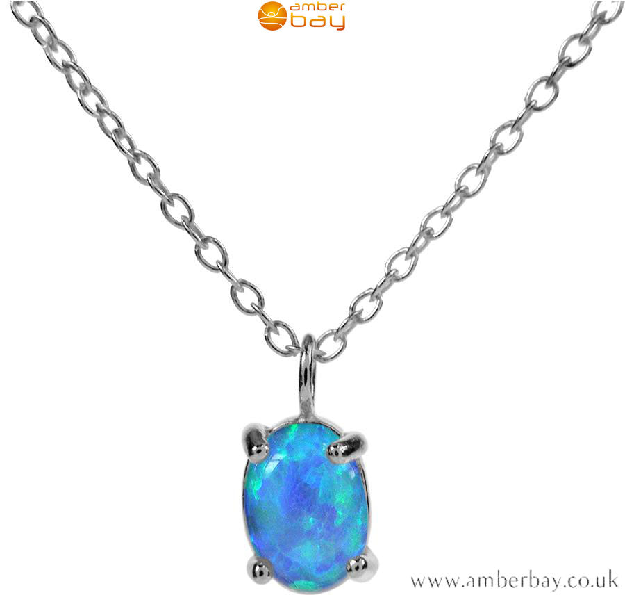 Sterling Silver and Blue Opalique Necklace