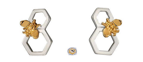 Silver and Gold Plated Bee and Honeycomb Stud Earrings