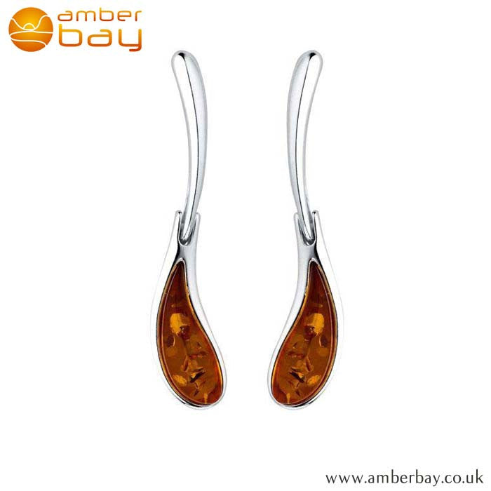 Silver and Amber Elegant Drop Earrings ER255 at Amber Bay