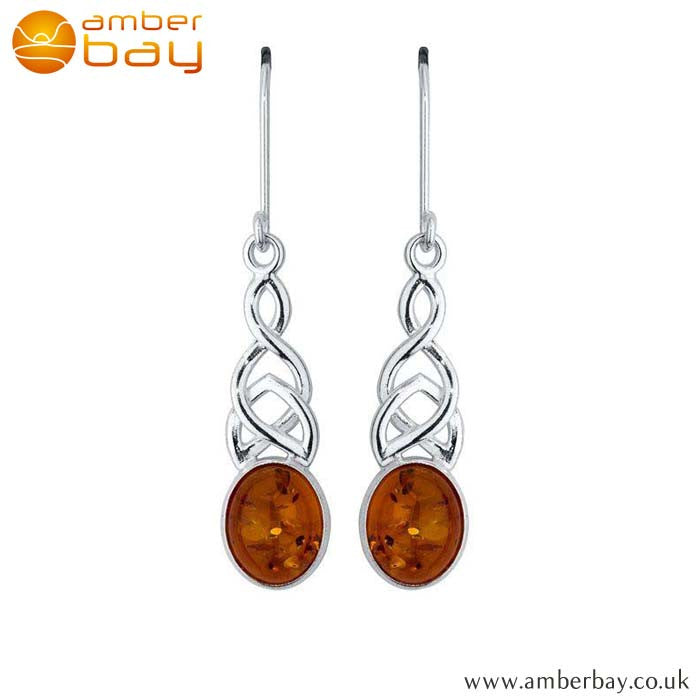 Silver and Amber Celtic Drops ER285 at Amber Bay