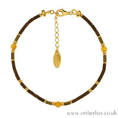 Coloured Hematite, Amber and Gold Plated Bracelet