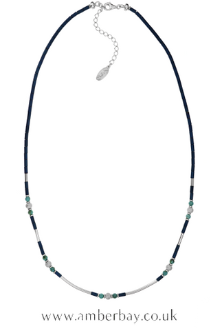 Silver, Coloured Hematite and Turquoise Necklace