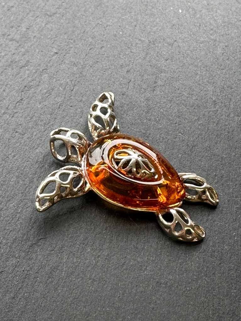 Sterling Silver and Cognac Amber turtle pendant