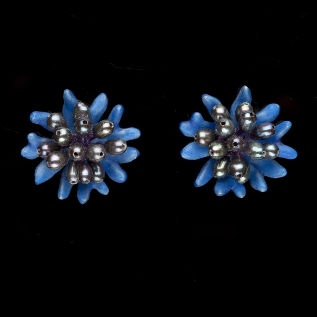 Michael Michaud Blue Cornflower Earrings Studs