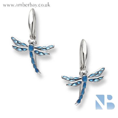 Nicole Barr Silver Blue and White Topaz Dragonfly Drop Earrings NW0143YA