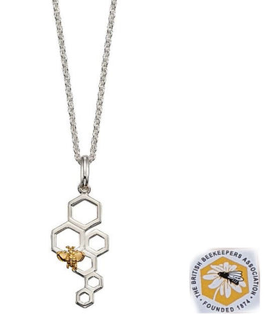 Silver and Gold Plated Bee and Honeycomb Pendant with Silver Chain