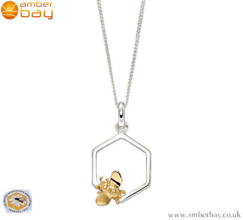 Sterling Silver and Gold Plated Bee in Honeycomb Necklace