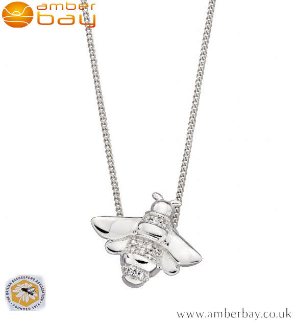Sterling Silver and Cubic Zirconia Set Bee Pendant and Chain