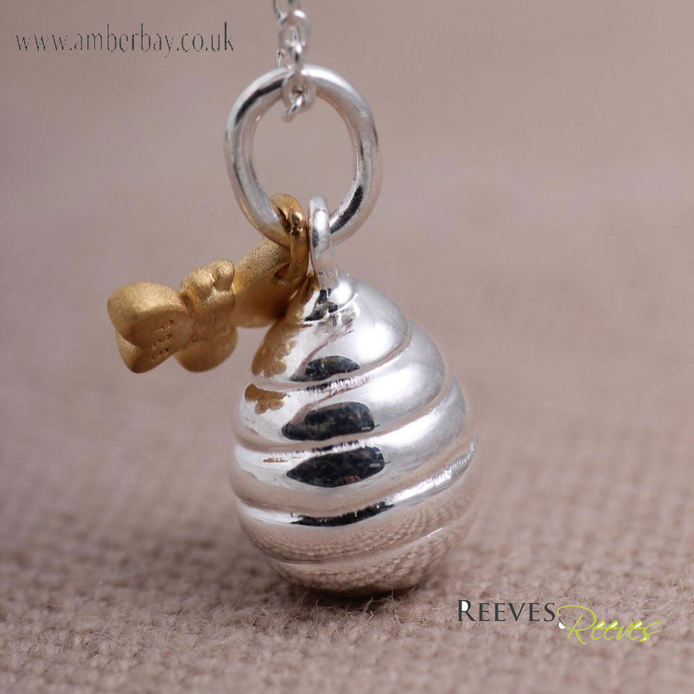 Reeves and Reeves Sterling Silver and Gold Plated Bee and Honey Pot Necklace