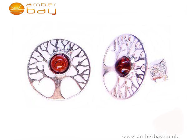 Silver and Amber Tree of Life Studs