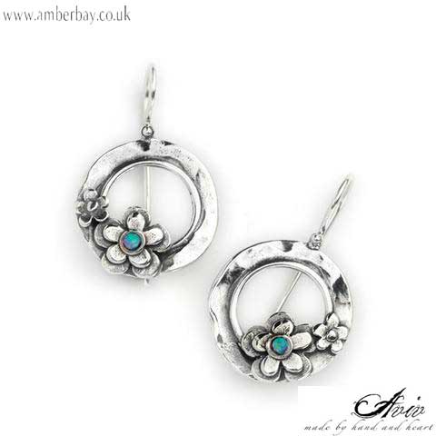Aviv Sterling Silver and Opal Flower Drop Earrings
