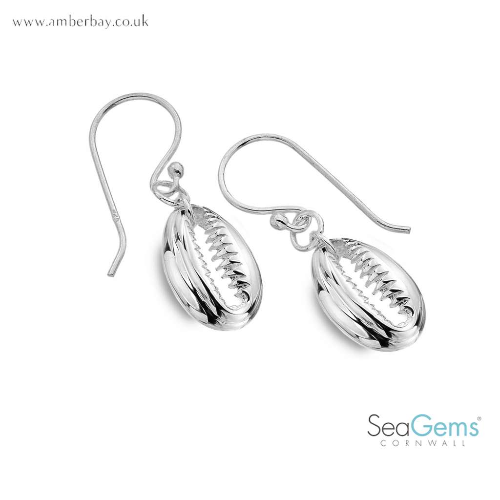 Sea Gems Sterling Silver Cowrie Shell Drop Earrings P1131