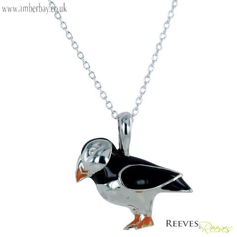 Silver and Enamel Puffin Necklace