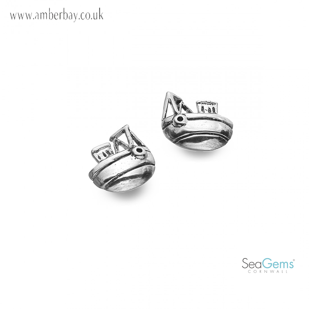 Sterling Silver Traditional Cornish Fishing Boat Ear Studs P3806