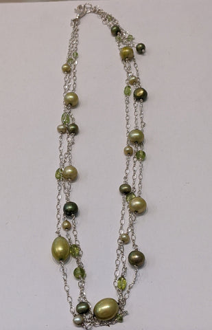 Sterling Silver and Green Pearl Multi Strand Necklace