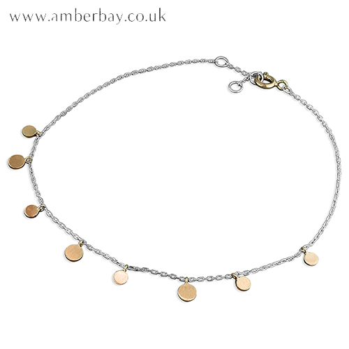 Sterling Silver and Rose Gold Coin Anklet