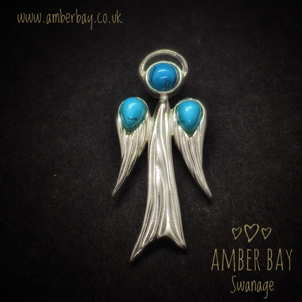 Sterling Silver and Turquoise Guardian Angel Pendant