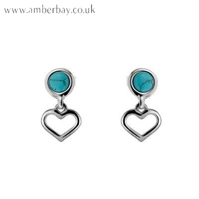 Sterling Silver and Turquoise Heart Drop Earrings
