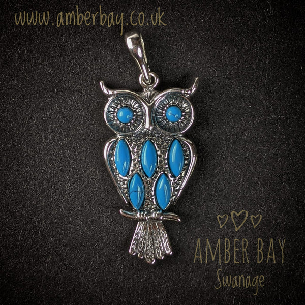 Sterling Silver and Turquoise Owl Pendant