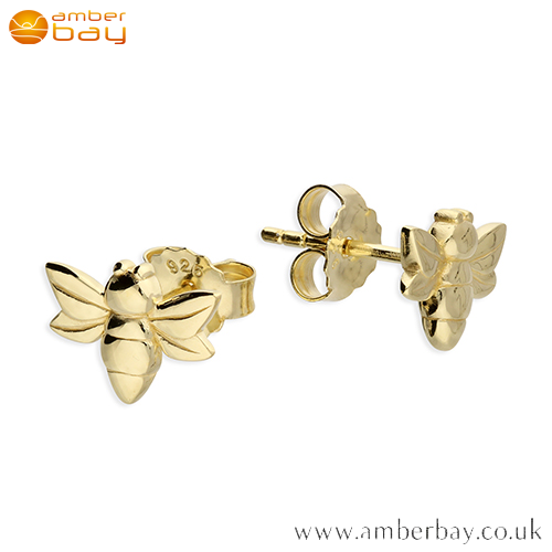 Yellow Gold Plated Bee Stud Earrings