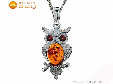 Silver and Amber Owl Pendant