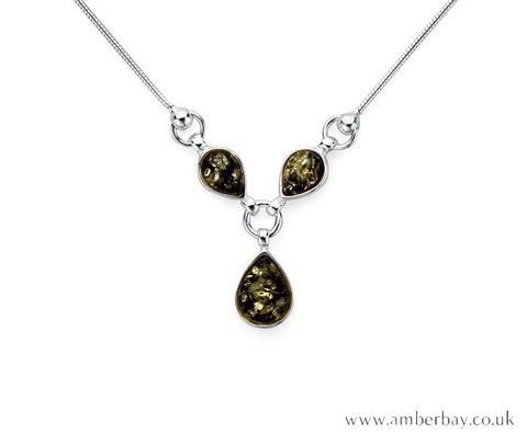 Silver and Green Amber Necklace