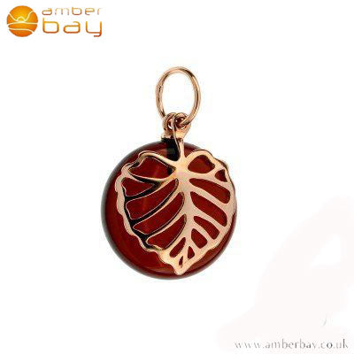 Rose Gold Plated Leaf on Cherry Amber Pendant