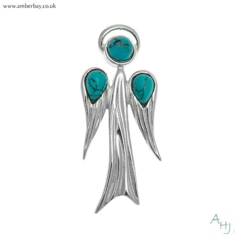 Sterling Silver and Turquoise Guardian Angel Pendant