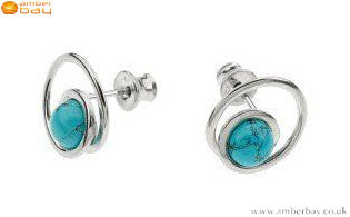 Sterling Silver and Turquoise Circle Stud Earrings