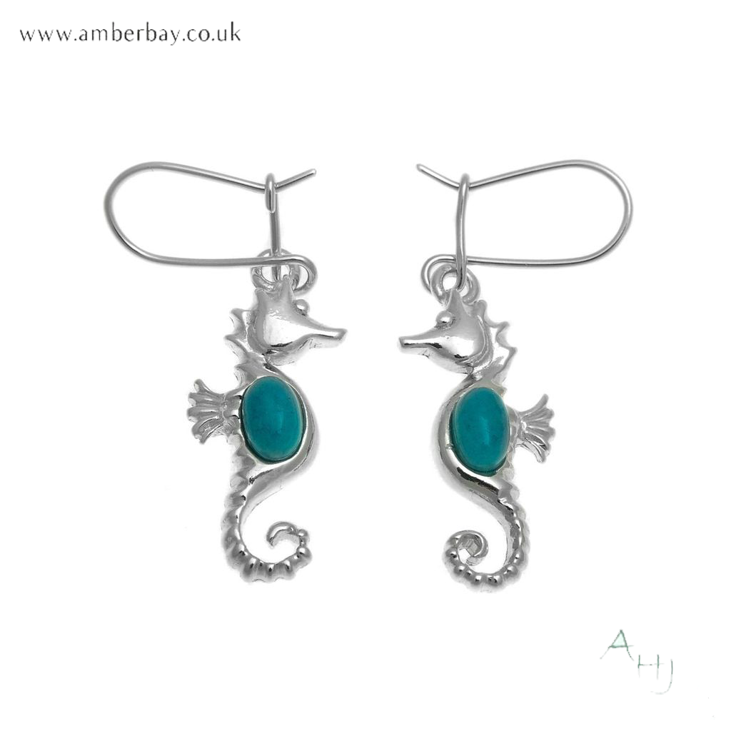 Silver and Turquoise Seahorse Earrings