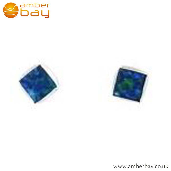 Sterling Silver Square Opalique Ear Studs SSSPO2S-2 at Amber Bay