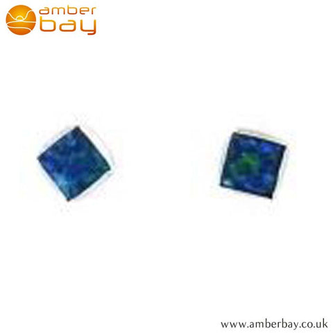 Sterling Silver Square Opalique Ear Studs SSSPO2S-2 at Amber Bay