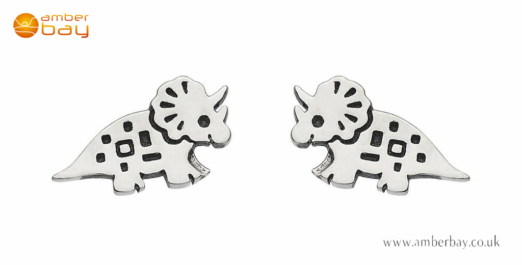 Sterling Silver Triceratop Dinosaur Stud Earrings