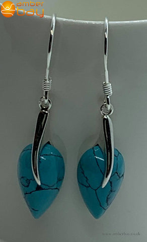 Sterling Silver and Turquoise Leaf Design Drop Earrings