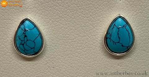 Sterling Silver and Turquoise Pearshped/Teardrop Stud Earrings