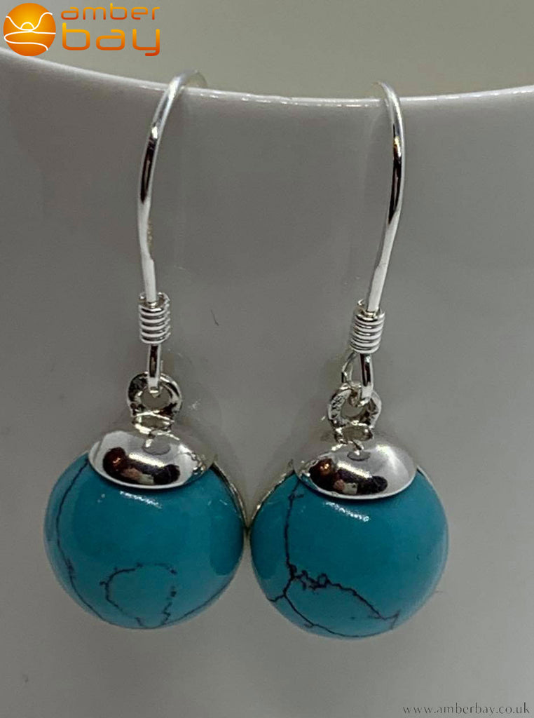 Sterling Silver Round Turquoise Drop Earrings